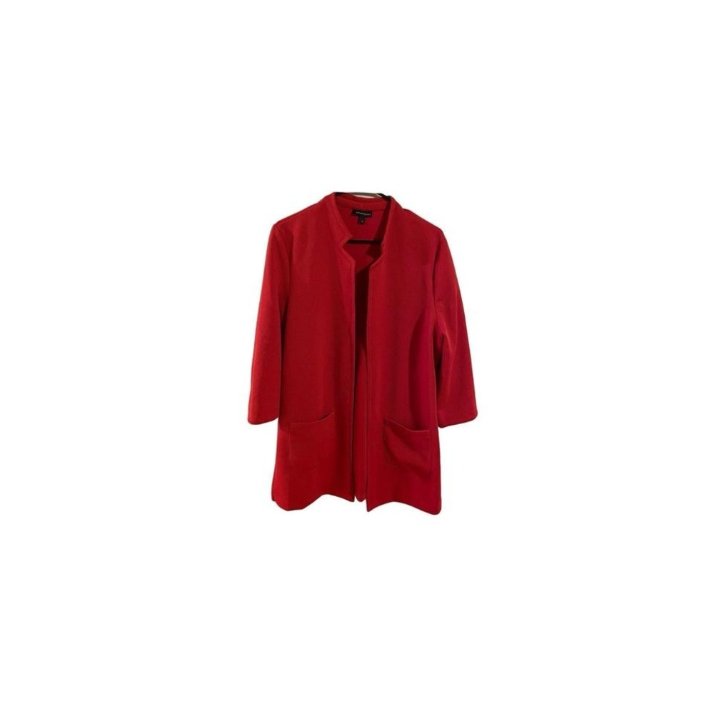 Courtenay Red Open Front 3/4 Sleeve Pockets Textured Blazer Jacket